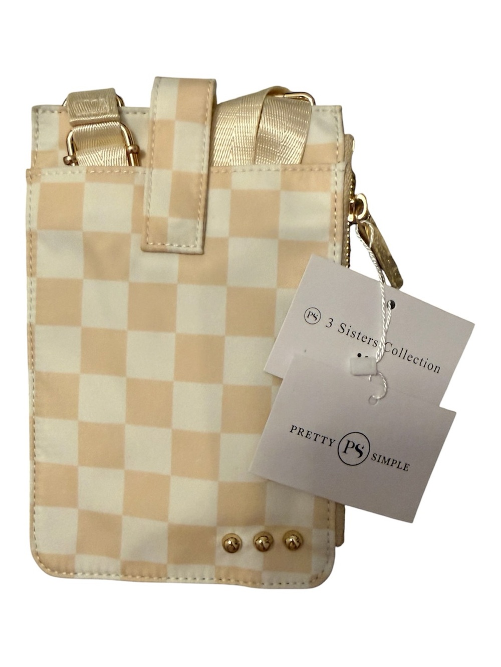 Pretty Simple Beige Checkered Crossbody Phone Pouch